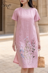 SONO - Đầm linen ren cổ thêu hoa