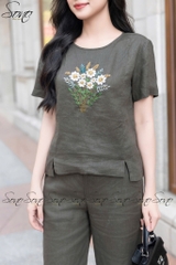 SONO - Bộ dài linen thêu bó hoa