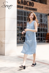 SONO - Đầm linen đính nút vai thêu đặc