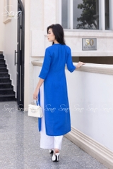 SONO - Áo dài linen cổ đan tay thêu cành lá