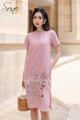 SONO - Đầm linen ren cổ thêu hoa
