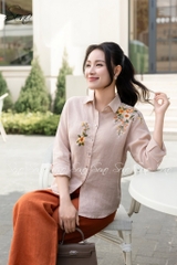 SONO - Áo sơ mi dài tay linen thêu hoa vai