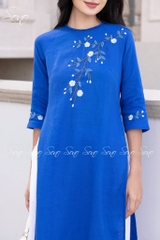 SONO - Áo dài linen cổ đan tay thêu cành lá