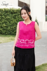 SONO - Áo sát nách linen thêu viền lai