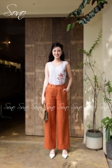 SONO - Áo linen sát nách đột chỉ bông sen