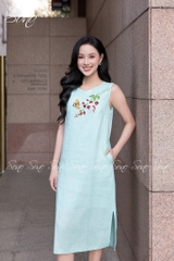 SONO - Đầm linen sát nách thêu nhánh hoa cam