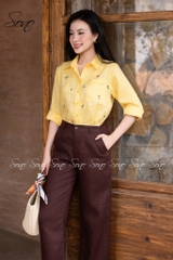SONO - Áo sơ mi linen thêu hoa rơi
