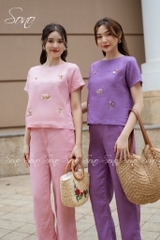 SONO - Bộ dài linen thêu hoa rơi