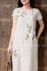 SONO - Đầm linen thêu hoa cúc