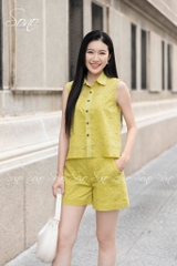 SONO- Set short cổ sơ mi tơ thêu nhật