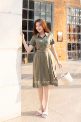 SONO - Đầm sơ mi linen kèm belt
