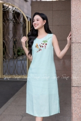 SONO - Đầm linen sát nách thêu nhánh hoa cam