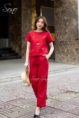 SONO - Bộ dài linen thêu hoa rơi