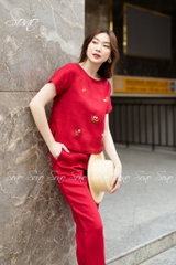 SONO - Bộ dài linen thêu hoa rơi