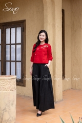SONO - Áo linen tay lỡ thêu nhành hoa rơi