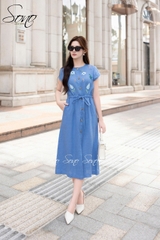 SONO - Đầm linen rút dây thêu nhiều hoa