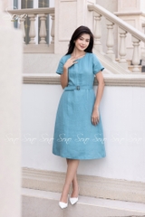 SONO - Đầm linen chạy li ngực kèm belt