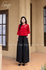 SONO - Áo linen tay lỡ thêu nhành hoa rơi