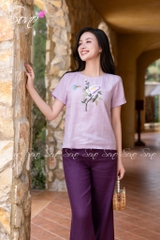 SONO - Áo linen thêu cành hoa đơn và bướm