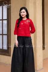 SONO - Áo linen tay lỡ thêu nhành hoa rơi