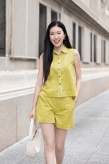 SONO- Set short cổ sơ mi tơ thêu nhật