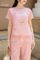 SONO - Bộ dài linen thêu hoa rơi