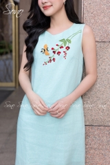 SONO - Đầm linen sát nách thêu nhánh hoa cam