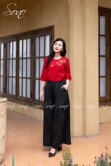 SONO - Áo linen tay lỡ thêu nhành hoa rơi
