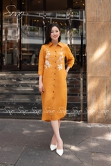 SONO - Đầm sơ mi thêu 2 bên hoa trắng