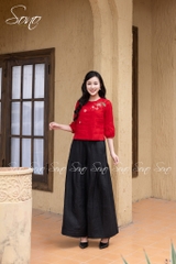 SONO - Áo linen tay lỡ thêu nhành hoa rơi