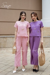 SONO - Bộ dài linen thêu hoa rơi