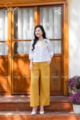 SONO - Áo linen tay lỡ thêu nhành hoa rơi