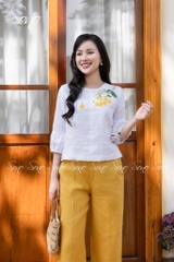 SONO - Áo linen tay lỡ thêu nhành hoa rơi