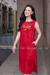 SONO - Đầm linen sát nách thêu nhánh hoa cam