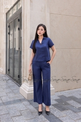 SONO - Bộ dài linen cổ V đính nút gỗ