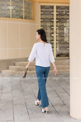 SONO - Áo linen tay lỡ thêu hoa tím đối xứng