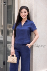 SONO - Bộ dài linen cổ V đính nút gỗ