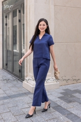 SONO - Bộ dài linen cổ V đính nút gỗ