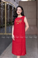 SONO - Đầm linen sát nách thêu nhánh hoa cam