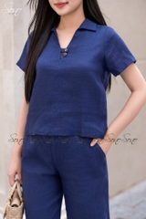 SONO - Bộ dài linen cổ V đính nút gỗ