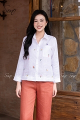 SONO - Áo sơ mi linen thêu hoa rơi
