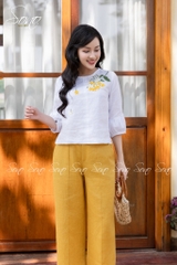 SONO - Áo linen tay lỡ thêu nhành hoa rơi