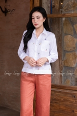 SONO - Áo sơ mi linen thêu hoa rơi