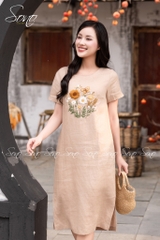 SONO - Đầm linen có tay thêu hoa bướm