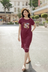 SONO - Đầm linen thêu hoa nhiều màu có tay