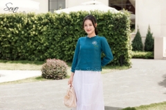 SONO - Áo linen dài tay bèo nhún thêu hoa
