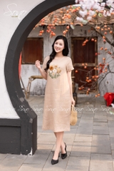 SONO - Đầm linen có tay thêu hoa bướm