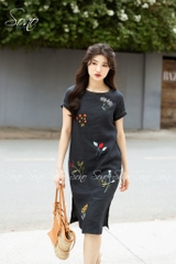 SONO - Đầm linen thêu toàn thân