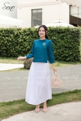 SONO - Áo linen dài tay bèo nhún thêu hoa