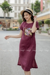SONO - Đầm linen thêu hoa nhiều màu có tay